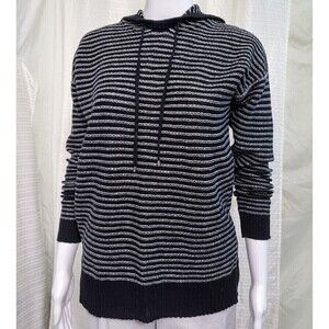 RALPH LAUREN Linen Hoodie Sweater Lightweight Summer Black White Stripe Size S